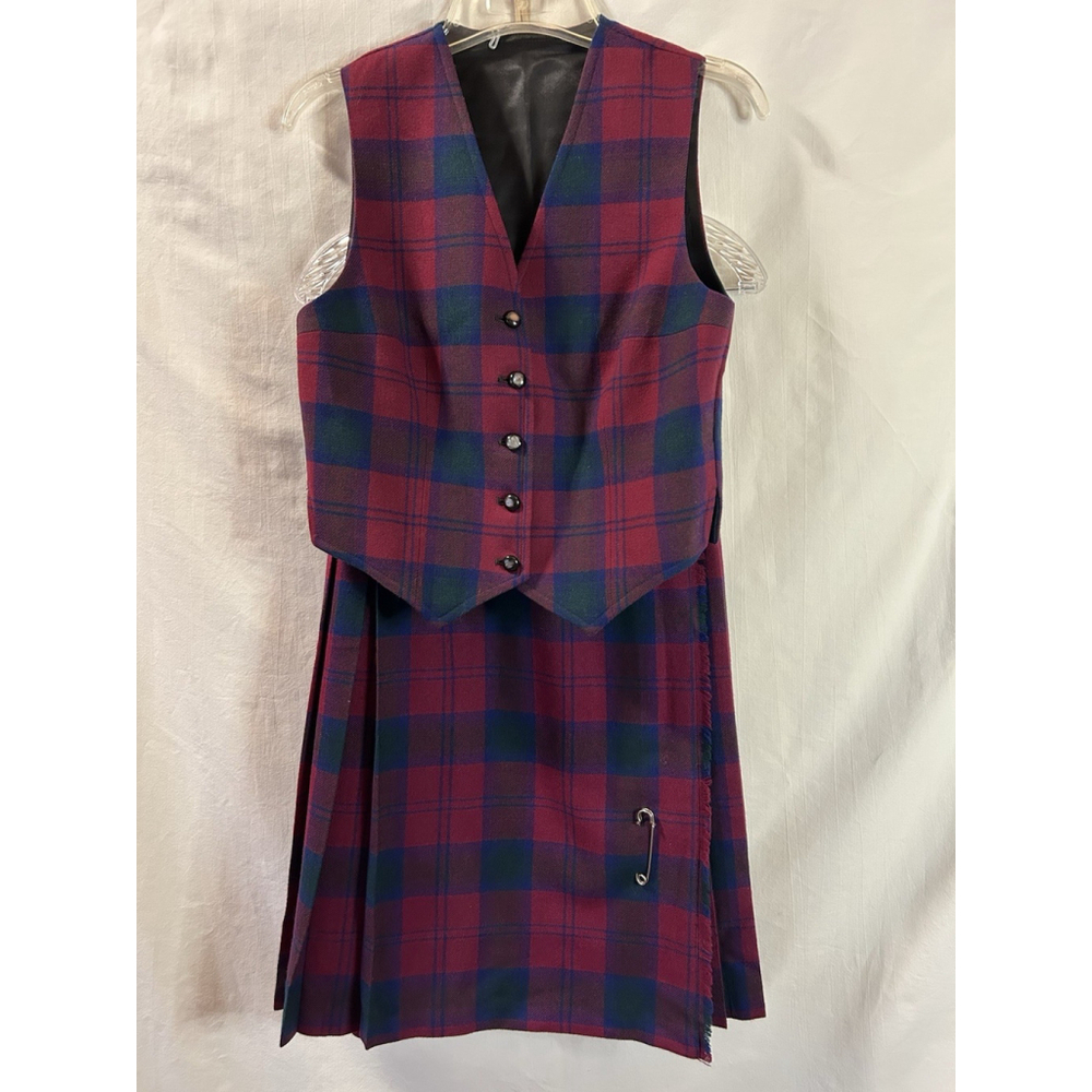 VTG Mosbrook Great Britain Kilt Skirt Size 8 & Vest Highland Size 10 Wool Plaid